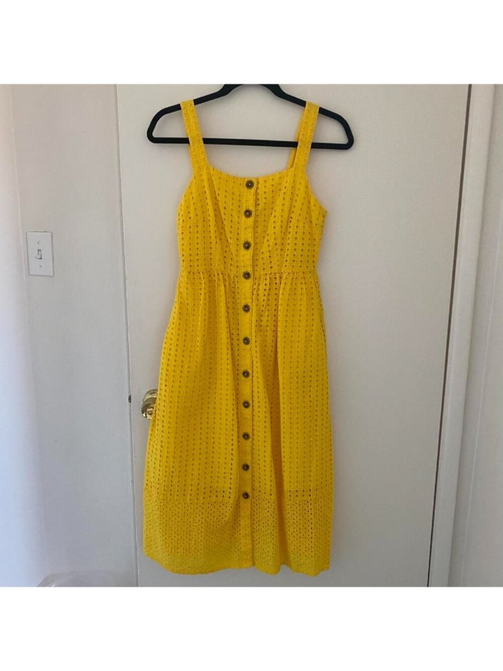 Yellow eyelet J.Crew dress with button-up detail